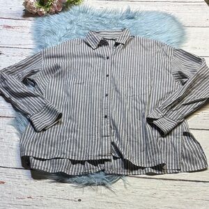 Vince Grey and White Striped Boxy Button-Up Shirt sz S